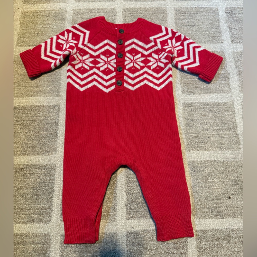 Hanna Andersson Red and White sweater Snowflake One Piece